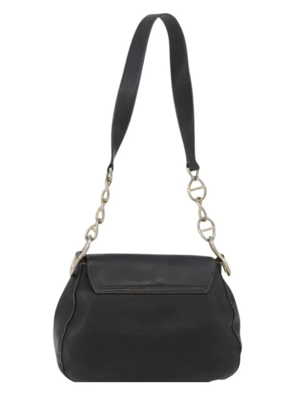 PRADA Chain Shoulder Bag Leather Black Gold Auth mr2300